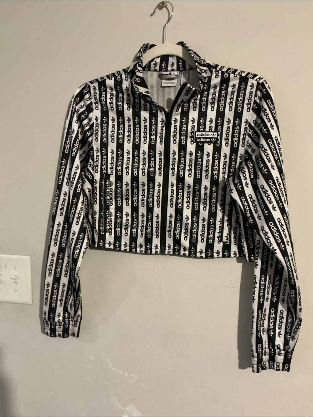 adidas Black & White Cropped Logo Bomber Jacket
